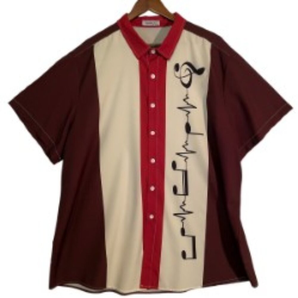 Hawalili Men’s Short Sleeve Shirt Music Note Graphic Button-Down Size 3XL